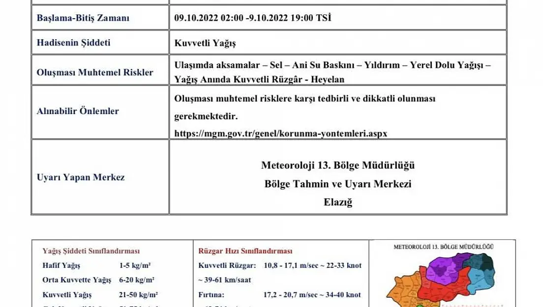 Tunceli'de sağanak yağış uyarısı
