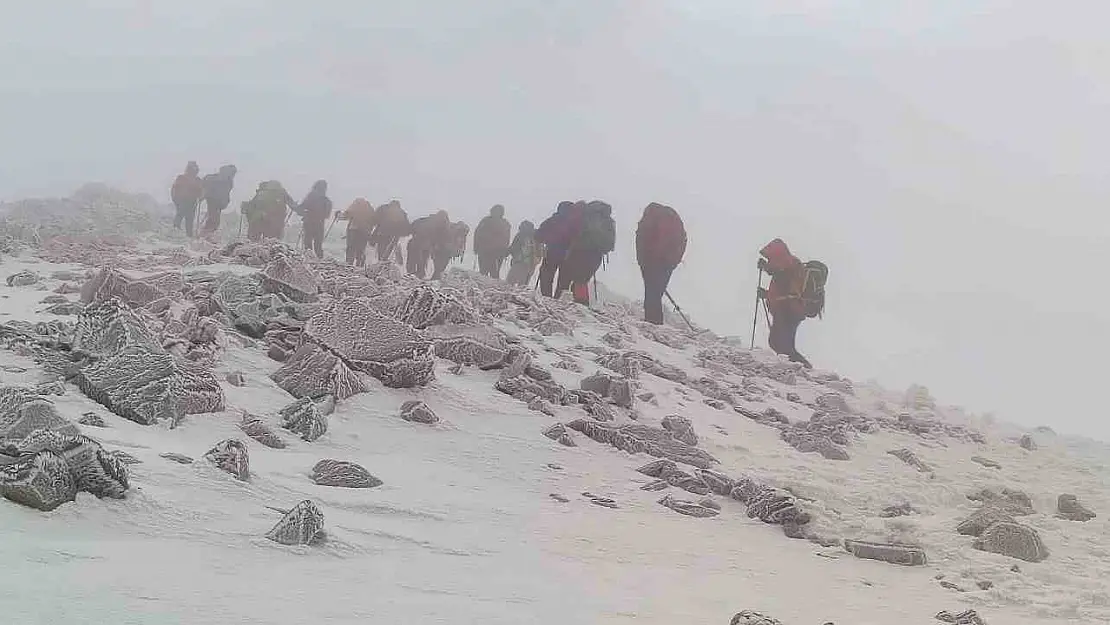 Ağrı'da Nörologlar dondurucu soğuğa rağmen zirve tırmanışını bitirdi