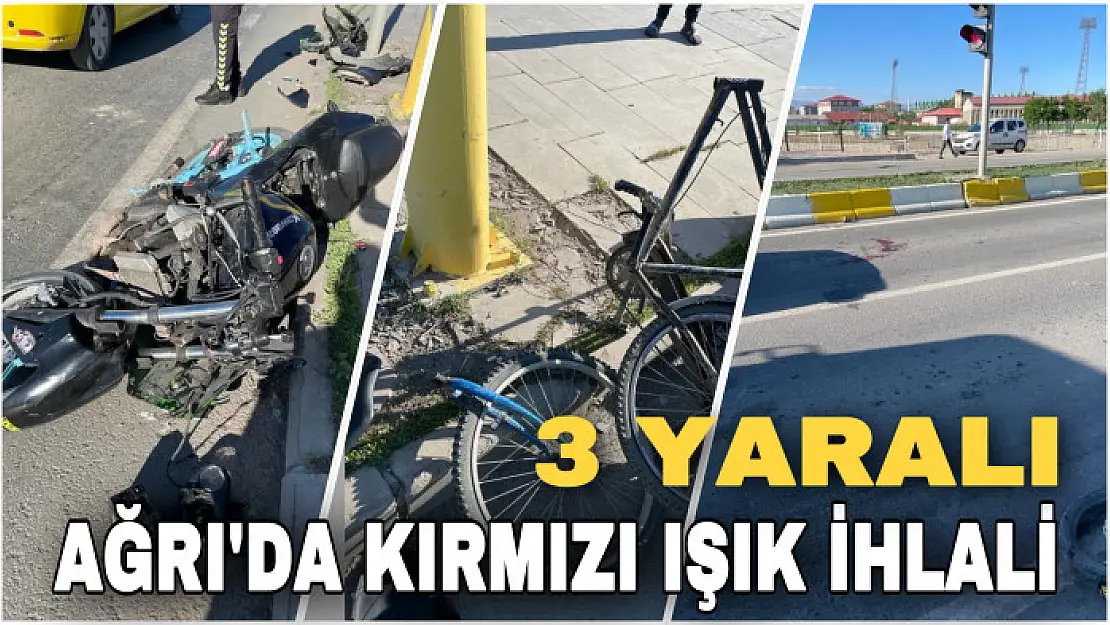 Ağrı'da kırmızı ışık ihlali yapan motosiklet sürücüsü bisiklete çarptı: 3 yaralı