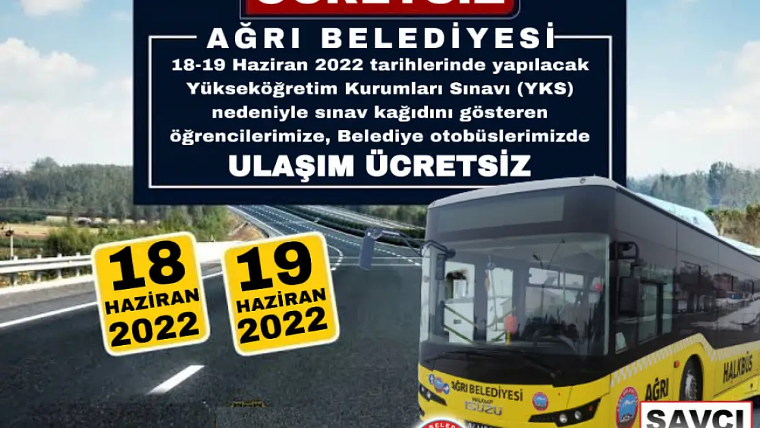 Ağrı'da YKS'de öğrencilere ücretsiz ulaşım