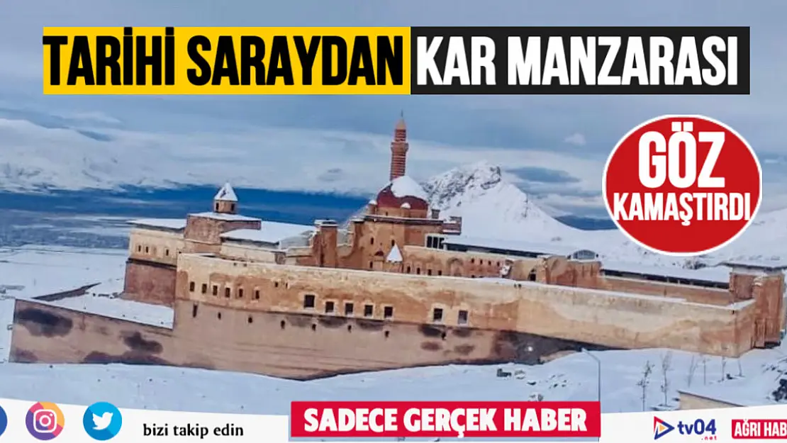 Kar yağışının ardından İshak Paşa Sarayı Göz Kamaştırdı