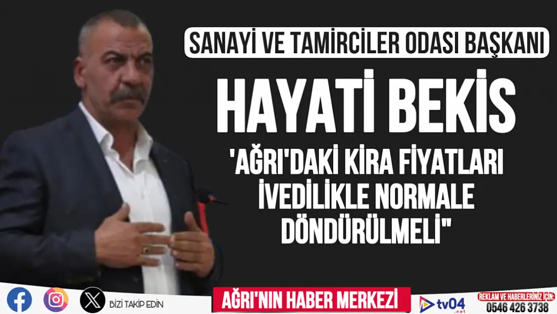 Sanayi Tamirciler Odası Başkanı Bekis 'Ağrı'daki kira fiyatlarına müdahale edilmeli'