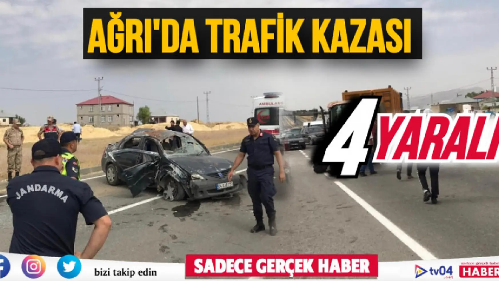 Ağrı'nın Tutak ilçesinde otomobil ile traktör çarpıştı, kazada 4 kişi yaralandı