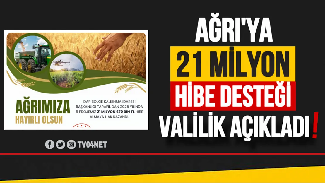 Ağrı'ya 21 Milyon 670 Bin TL Hibe!