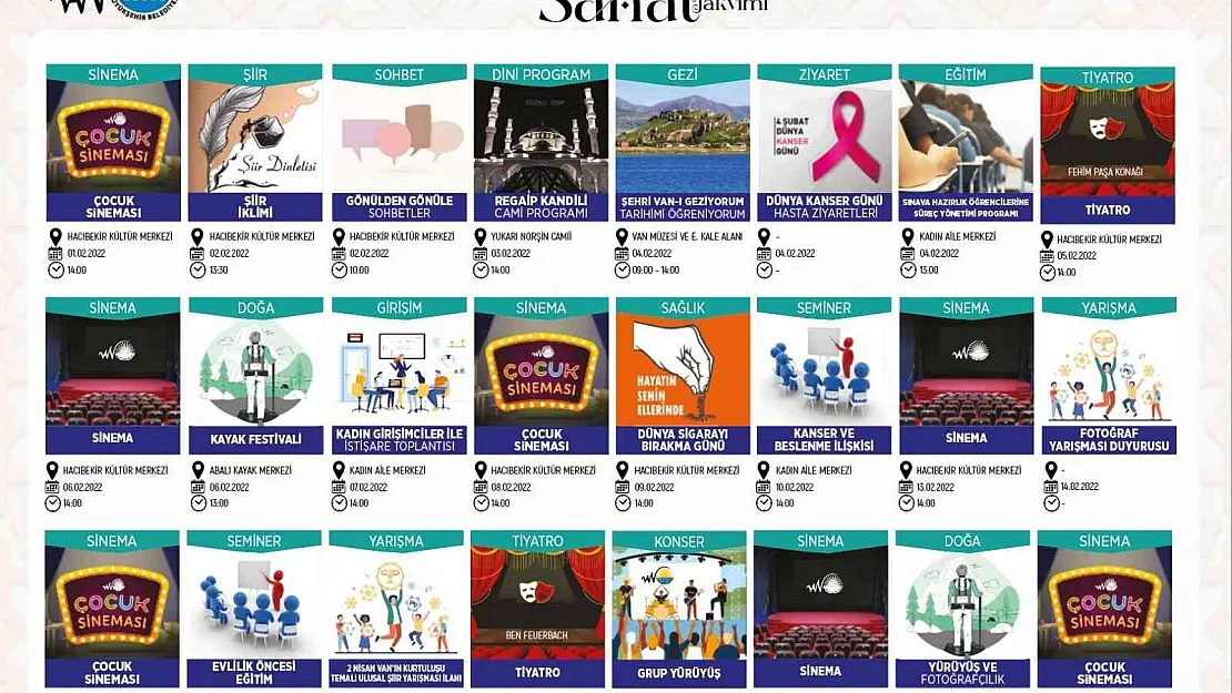 Van Büyükşehir Belediyesinin şubat ayı kültür-sanat takvimi yayınlandı
