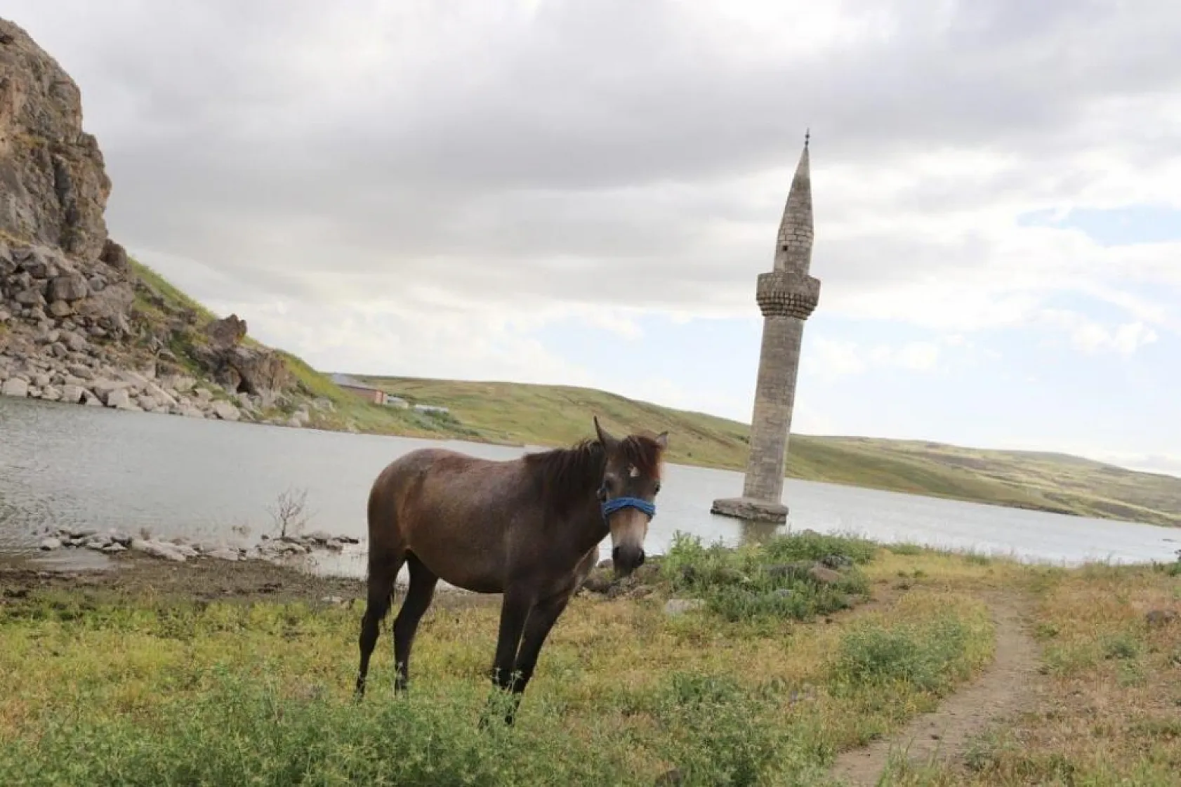 Ağrı'da sular altında kalan cami minaresi fotoğrafçıları ağırlıyor