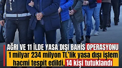 Ağrı Dahil 11 İlde Yasa Dışı Bahis Operasyonu: 1 Milyar 234 Milyon TL'lik Hacim Tespit Edildi