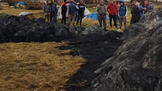 Ağrı'da yıldırımın düştüğü kışlık otlar kül oldu