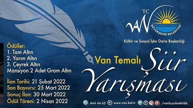 Van Büyükşehir Belediyesinden ödüllü şiir yarışması