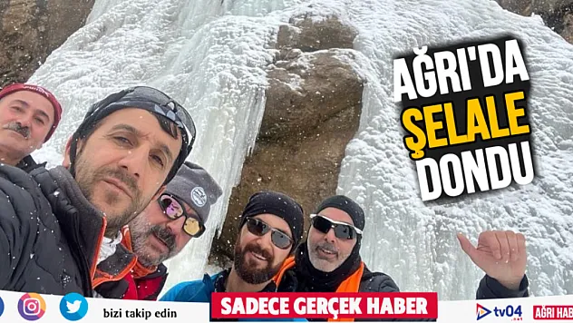 Ağrı'da 33 metre yükseklikteki şelale dondu