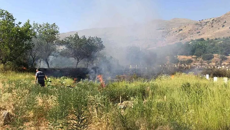 Mezarlıktaki kuru otlar yandı
