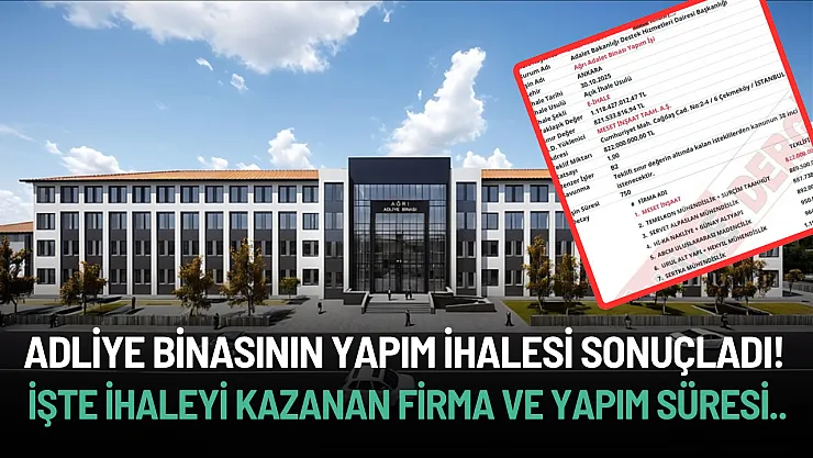 Ağrı Yeni Adalet Binası İhalesi Sonuçlandı: Kazanan Firma ve Yapım Süresi Belli Oldu!