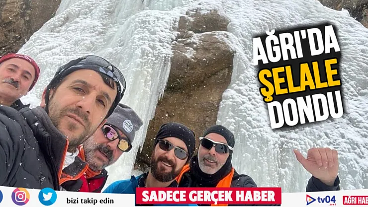 Ağrı'da 33 metre yükseklikteki şelale dondu
