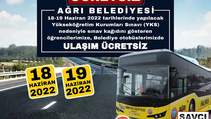 Ağrı'da YKS'de öğrencilere ücretsiz ulaşım