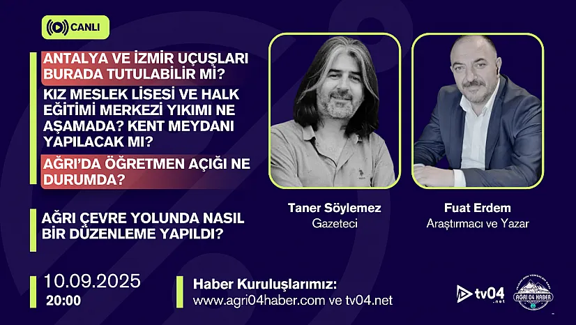 Ağrı'da bu akşam canlı yayında 'Eğitim, kent meydanı, uçuşlar, öğretmen açığı ve çevre yolu' masada